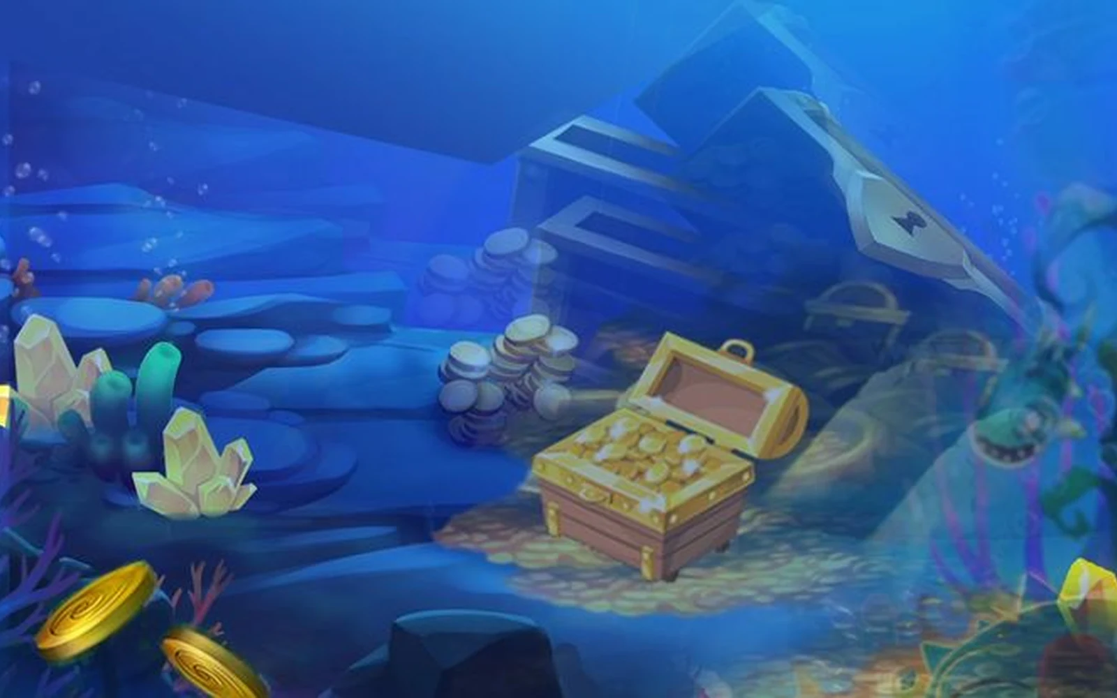 ภาพบรรยากาศเกมยิงปลาใต้น้ำสำหรับเล่นบนมือถือ